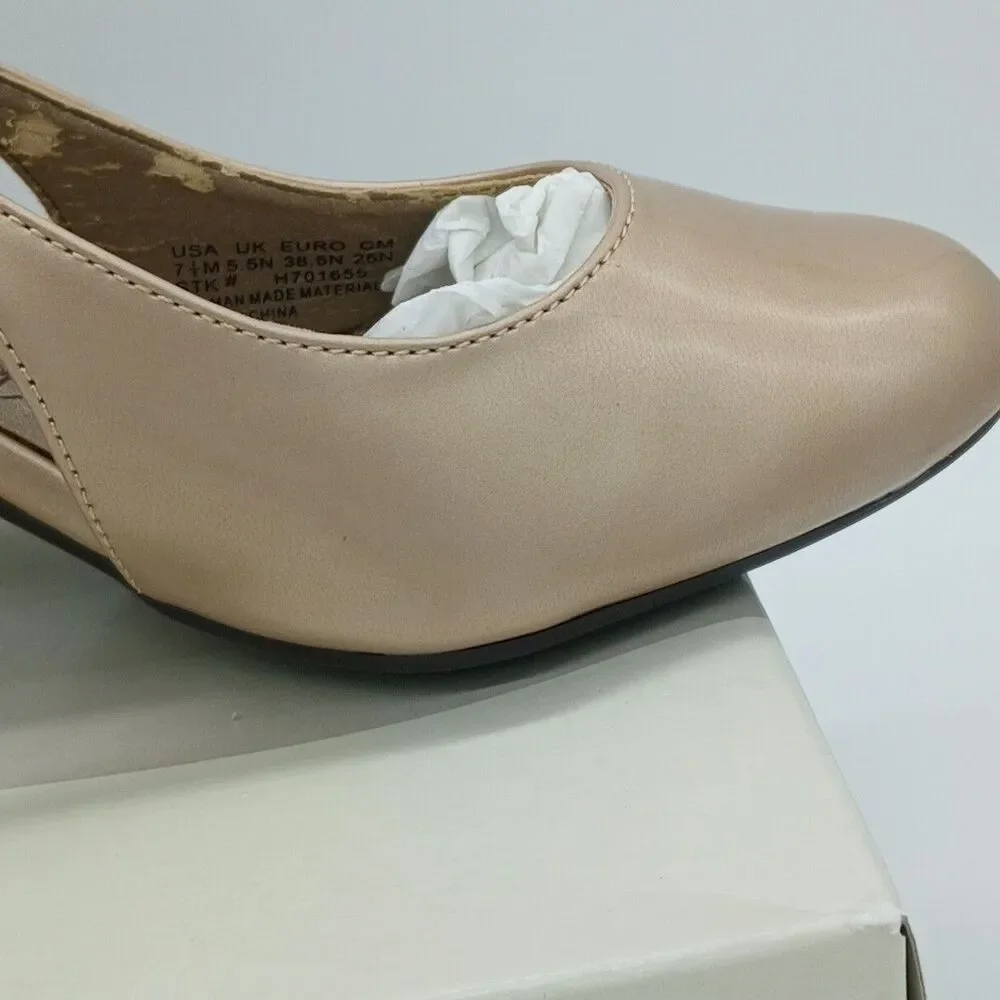 Soft Style By Hush Puppies Co. Catey Slingback Pumps Bone Pearl Patent 7.5M Read